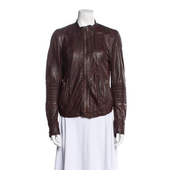 Womens Zadig Voltaire Lamb Leather Biker Jacket Deep Burgundy sz Medium - Picture 1 of 11
